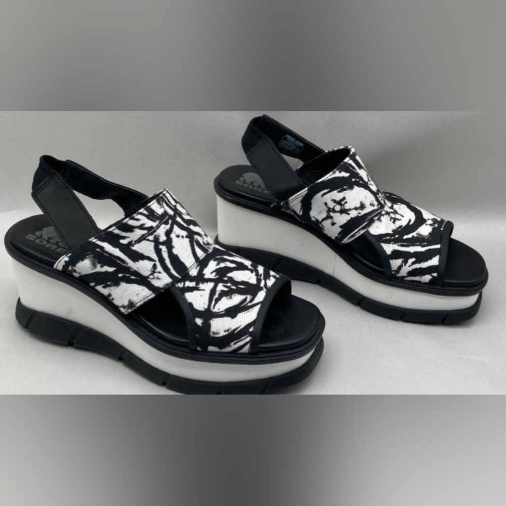 Sorel Black White Joanie III Slingback Wedge Sandals Size 6 NWOT MSRP  $129.95  - Picture 8 of 11